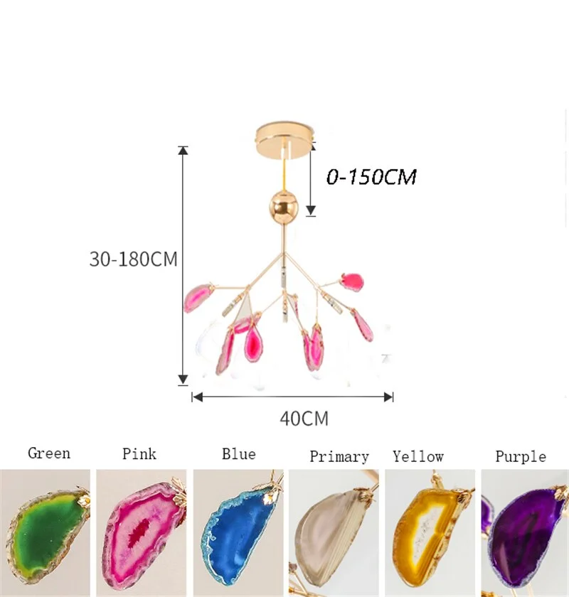 Nordic Agate Stone Chandelier Living Room Villa Restaurant Hanging Lamp Hotel Cafe Color Art Characteristic Indoor Decor Lights
