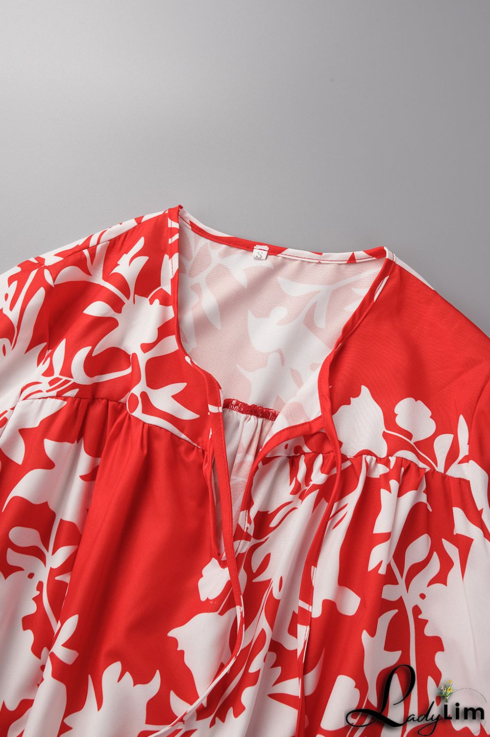 Red Casual Print Basic V Neck Long Sleeve Dresses