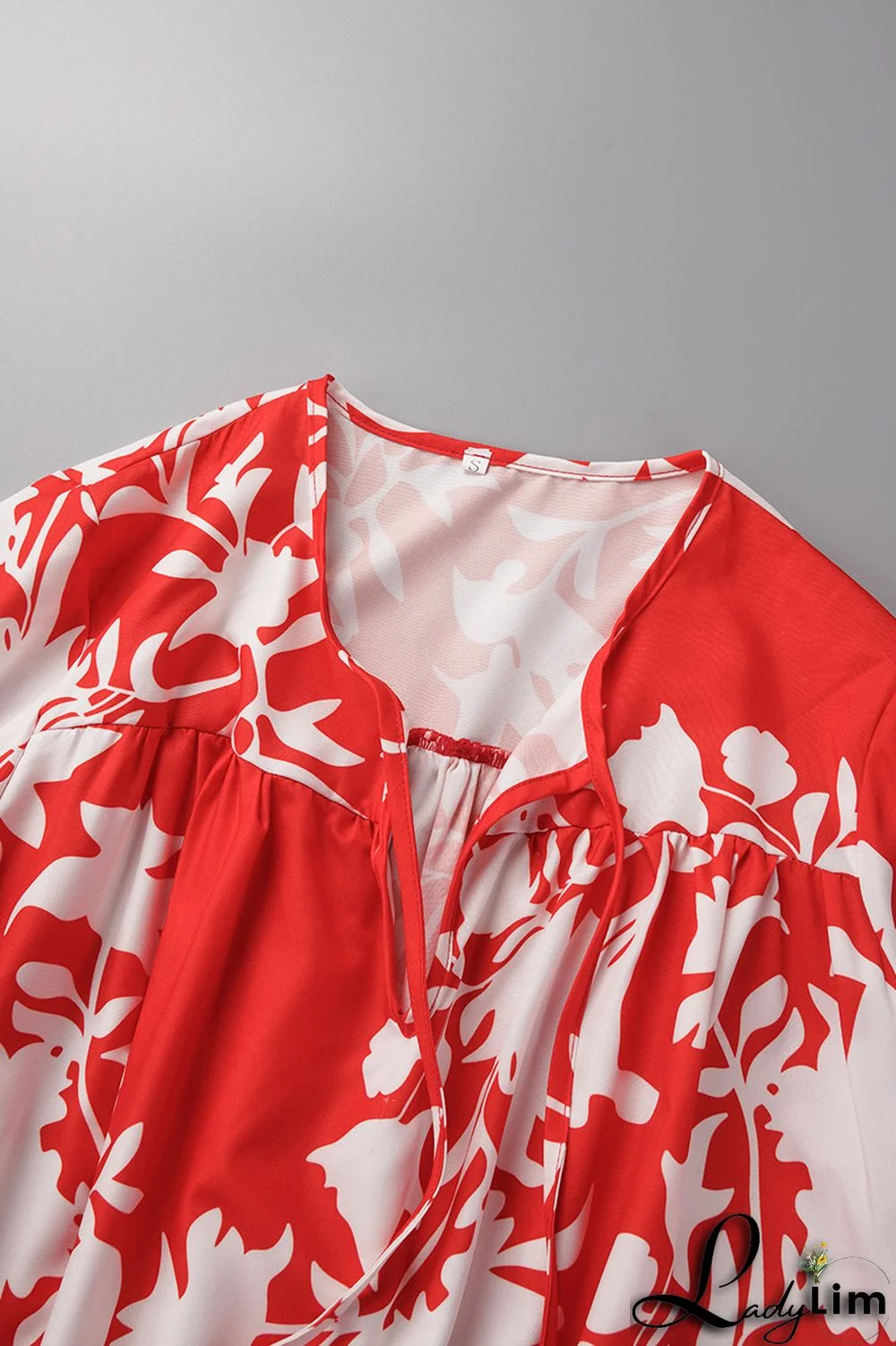 Red Casual Print Basic V Neck Long Sleeve Dresses