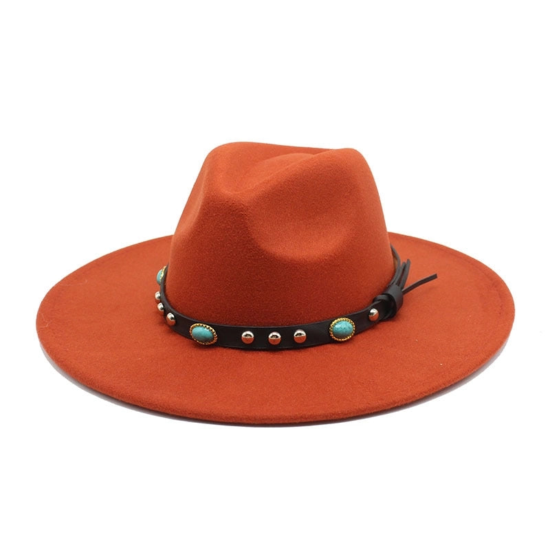 Classic Panama Autumn And Winter Men And Women Denim Woolen Hat New Big Brim Hat