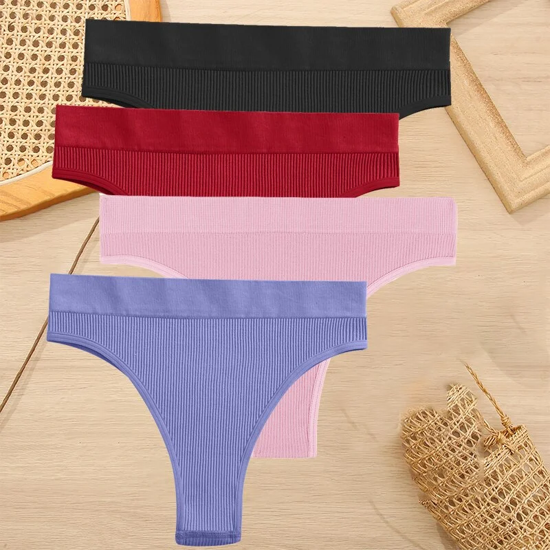 FINETOO 4PCS/Set Women Seamless Pantys Girls Thongs High Waisted Soft Woman Briefs 10 Solid Colors S-XL Sexy Underpant For Women