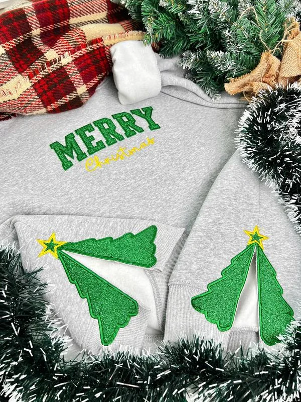 Christmas tree glitter side bow glitter Coquette side bow sweatshirt
