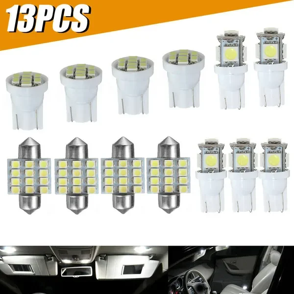 13pcs Auto Tuning LED Lights Interior Package Kit For Dome License Plate Signal Lamp Bulbs White Car Light Accessories
