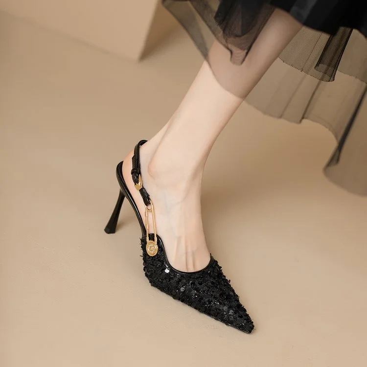 Yyvonne New Summer Tips Single-Shoes Dazzle Sandals Women's Niche Bao-Headed Fairy Shoes High Heels