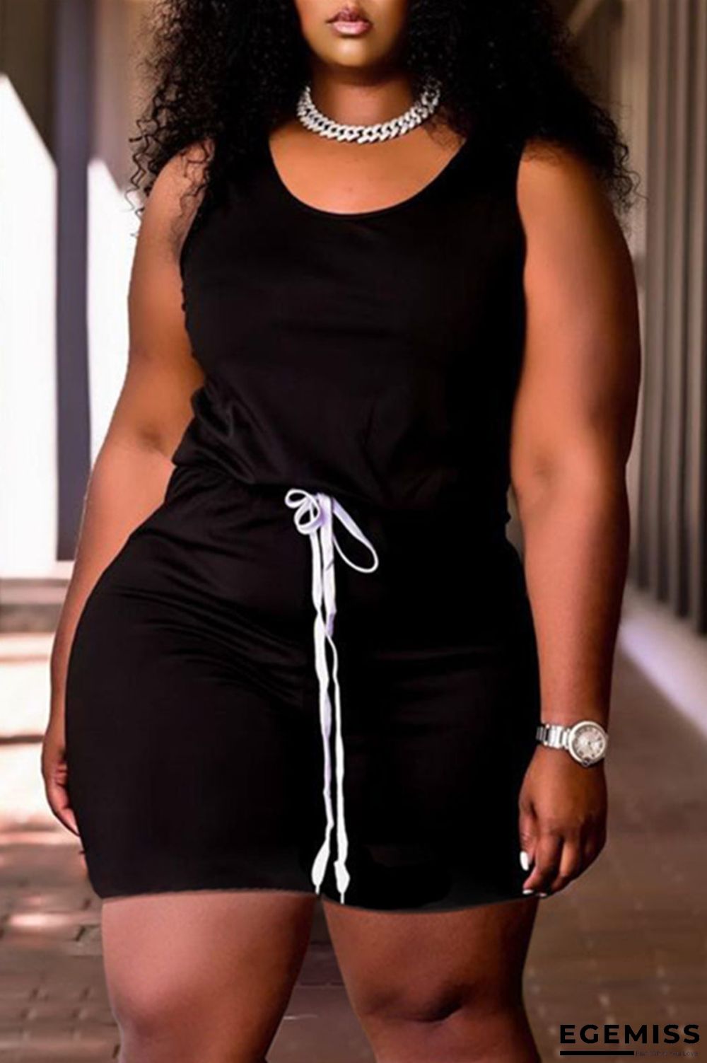 Black Fashion Casual Solid Basic U Neck Plus Size Two Pieces | EGEMISS