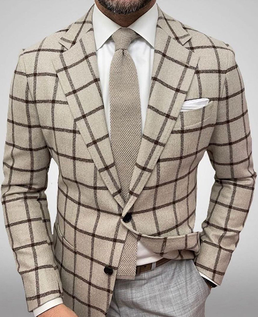 Business Single Breasted Plaid Notch Lapel Blazer