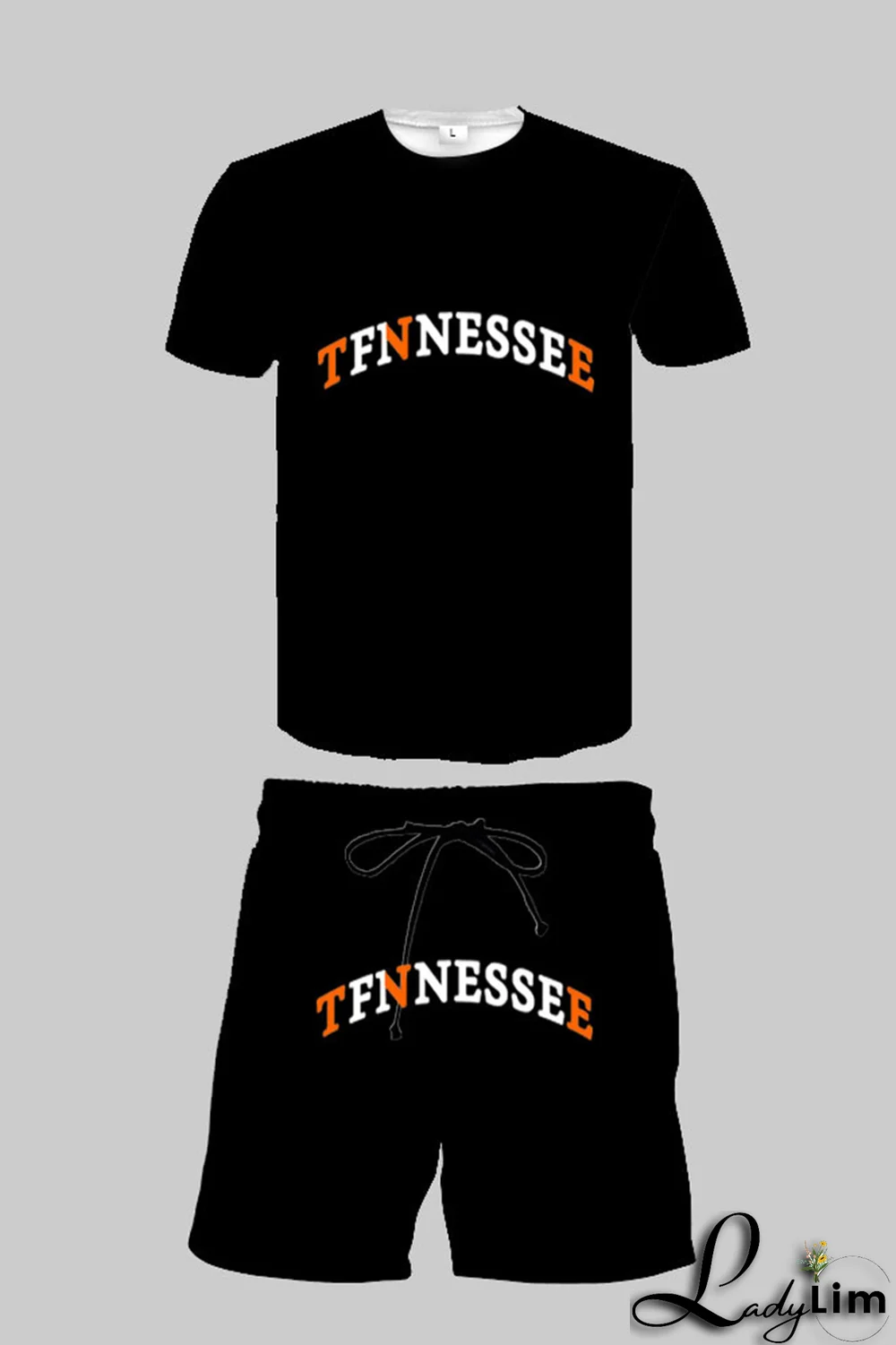 Tangerine Red Casual Print Patchwork O Neck Short Sleeve Two Pieces