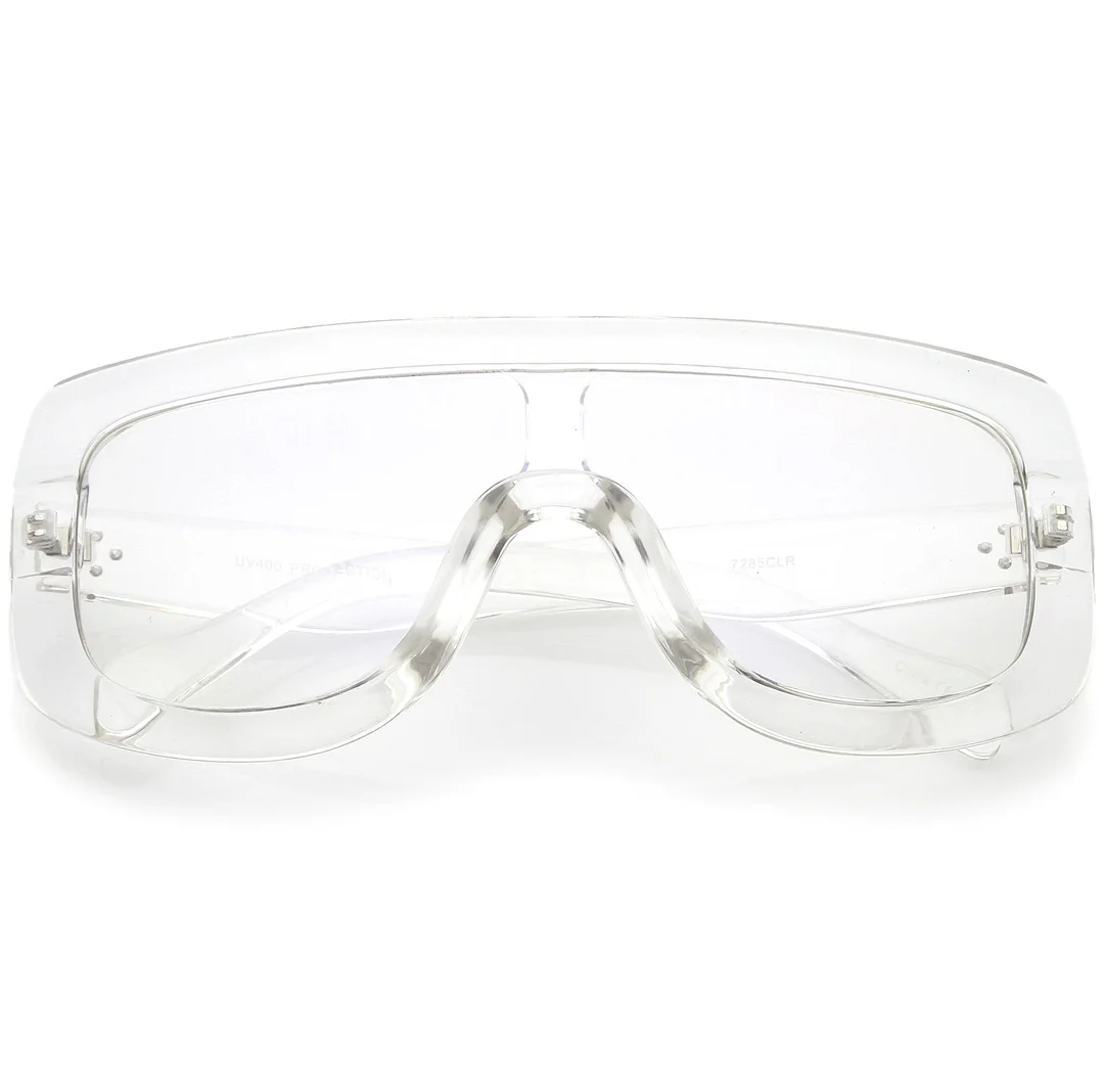 Oversize Bold Flat Top Rectangle Eyeglasse Wide Arms Clear Lens 65mm