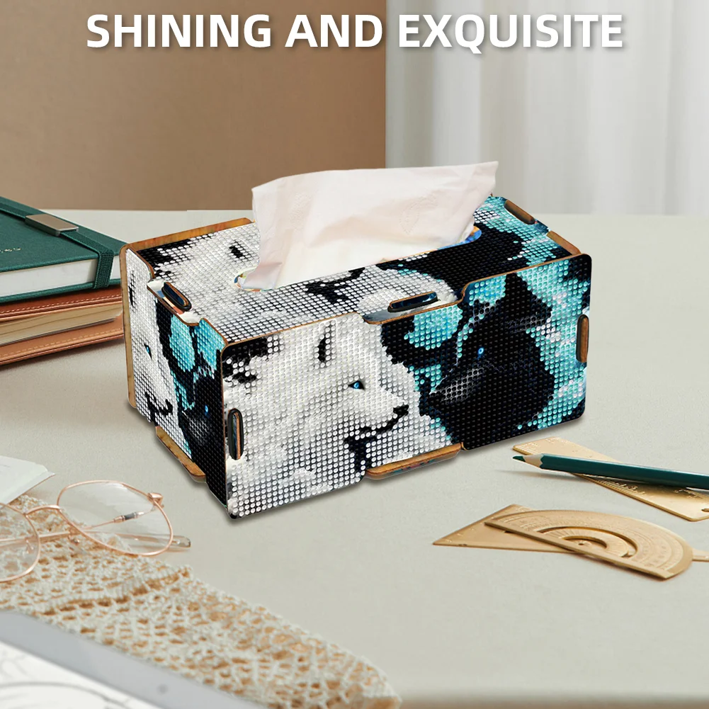 Diamond Painting Tissue Box Kits Decorative Rhinestone Craft Kit (Wolf)