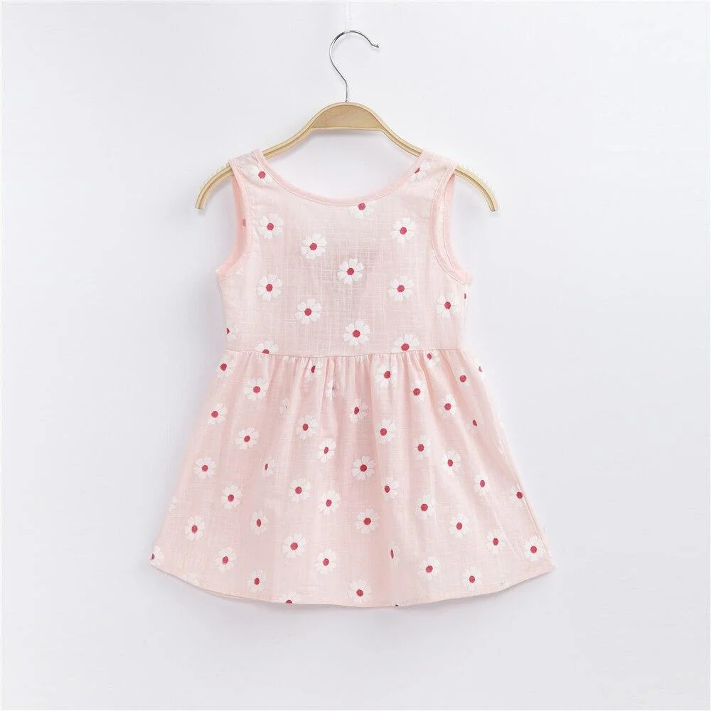 Girls Dress 2021 Summer Kids Clothes Children Sleeveless Flower Print Princess Dress Elegant 1 2 3 4 5 6 7 Year Girl Dress