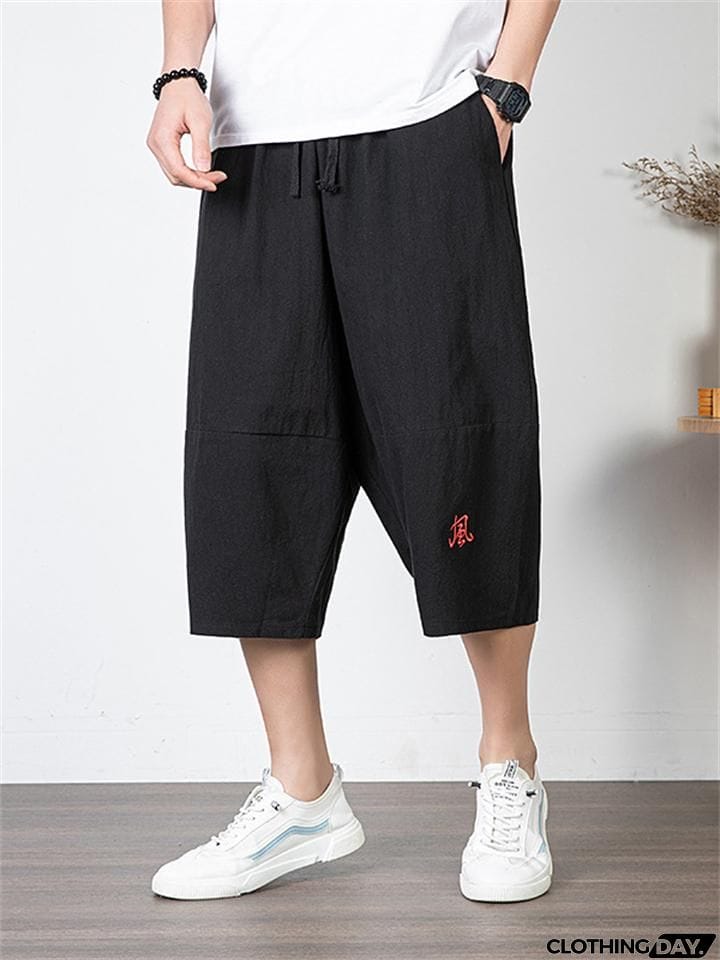 Men's Simple Casual Plus Size Linen Cropped Pants