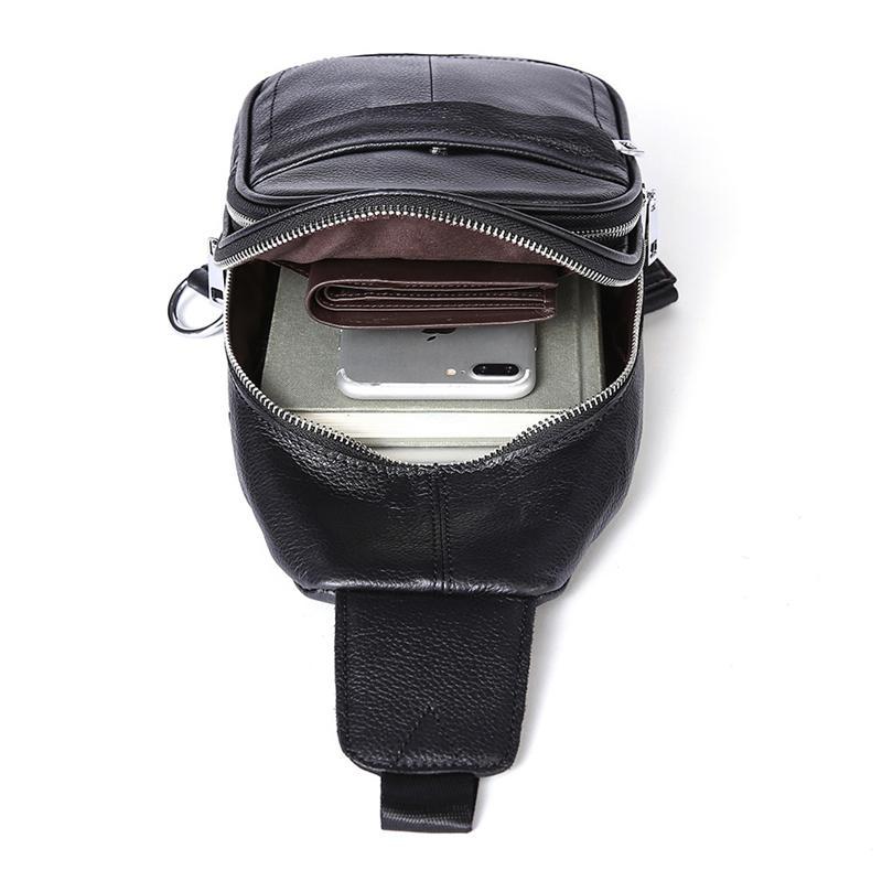 Casual Style Grain Textured Multiple Pocket Earphone Jack Adjustable Sling Strap Chest Bag