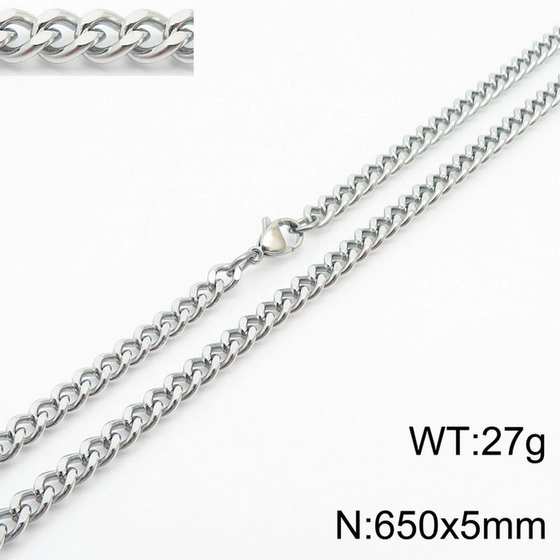 Fashion Simple Bracelet Stainless Steel Six-Sided Grinding Chain Choker Necklace