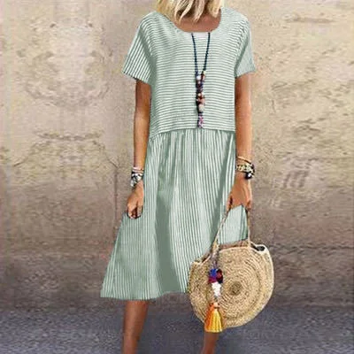 Striped Short Sleeve Midi Dress