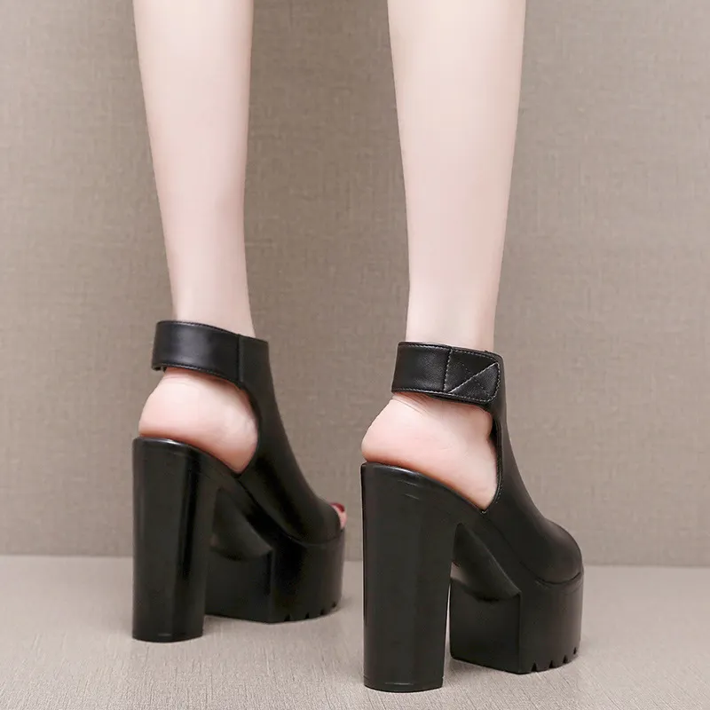 Breakj Breakj Heel 14 Cm Roman Sandals Women's Banquet Wearing Fish-Mouthed Shoes Thick-Soled Waterproof Trolley Model Model Show Shoes