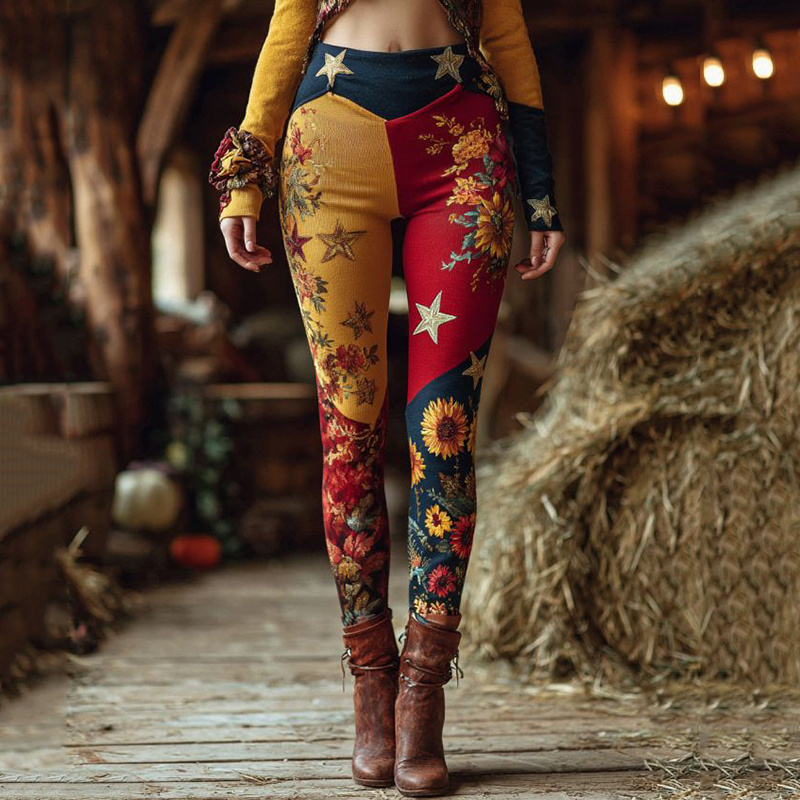 Women's Vintage Support Venezuela Floral Art Leggings artswardrobe