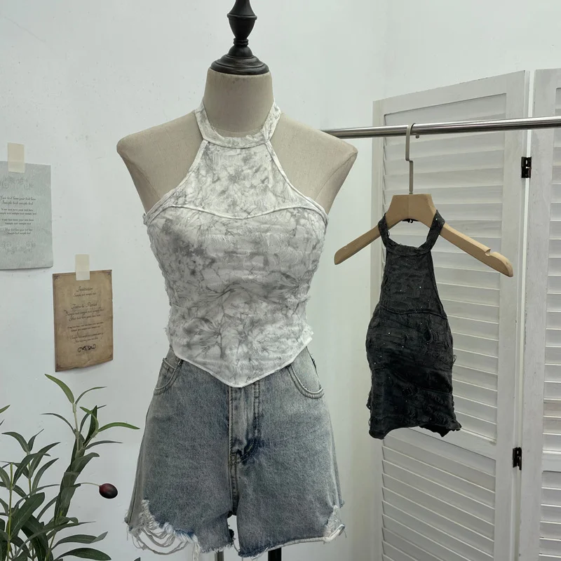 Nigikala Nigikala Babes Hanging Neck Slings Slings Tlit Holes Made Old Bare Back Short With Thoracic Tops 1663