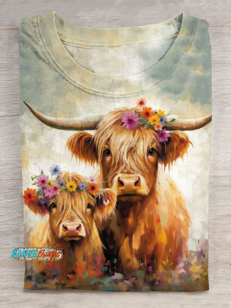 Haired Cow Art Graphic Printed T-Shirt As Picture / S