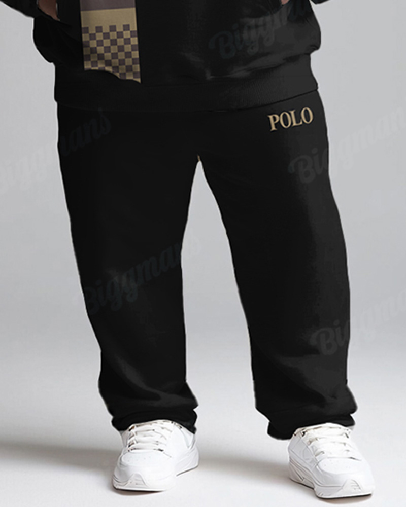 Big Men's Daily Casual Simple Plaid Patchwork Printed Hoodie Set