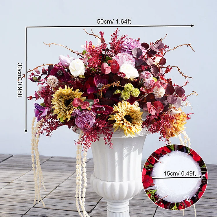 A8694 Burgundy Purple Chrysanthemum Floral Arrangement Decor Horn Arch