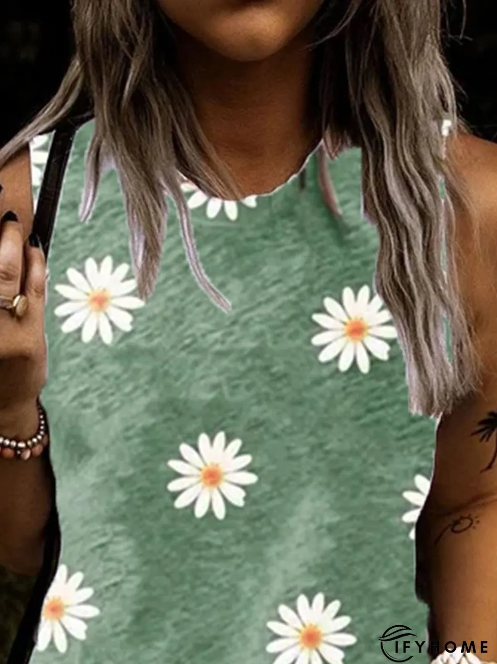 Crew Neck Sleeveless Floral-Print Casual Tops | IFYHOME