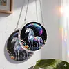 (18.5cm)DIY Acrylic Jigsaw Puzzle Window Hanging with Hanging Chain DIY Stained Glass Decoration Round Window Puzzle Decor for DIY Craft Project (Colorful Horse)