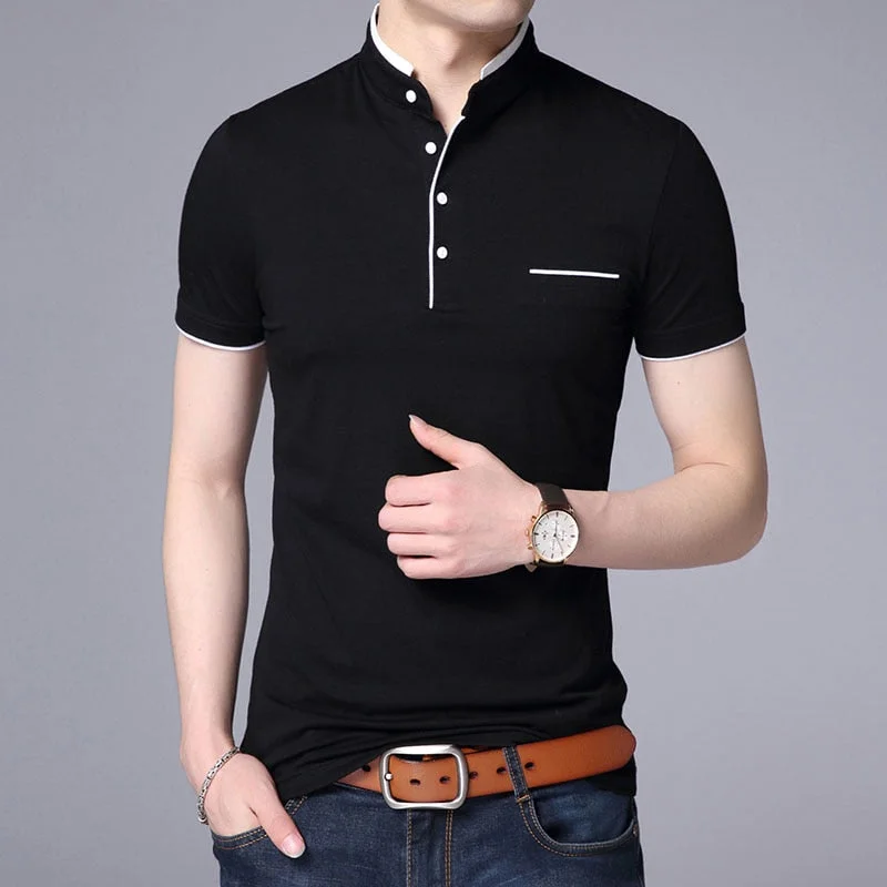 Aonga 2022 New Fashion Brand Polo Shirt Men's Summer Mandarin Collar Slim Fit Solid Color Button Breathable Polos Casual Men Clothing