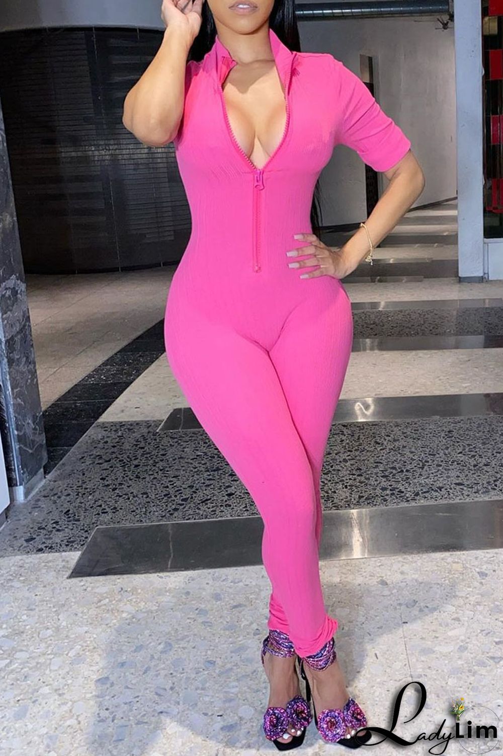 Green Casual Solid Patchwork Zipper Collar Regular Jumpsuits