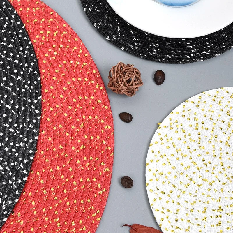 Nordic Round Weave PP Placemats For Kitchen Dining Table Mat Waterproof Disc Bowl Pads Drink Cup Coasters Coffee Bar Home Decor