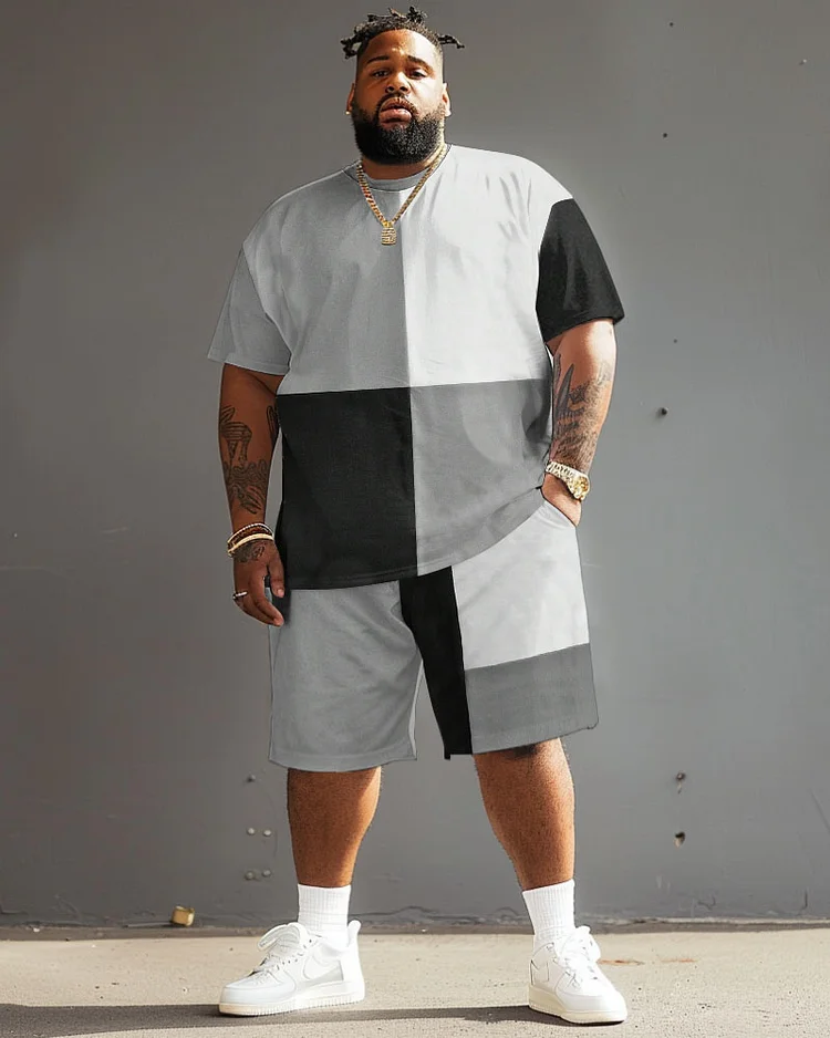 Men's Plus Size Casual Simple Color-block Printed T-shirt Shorts Suit