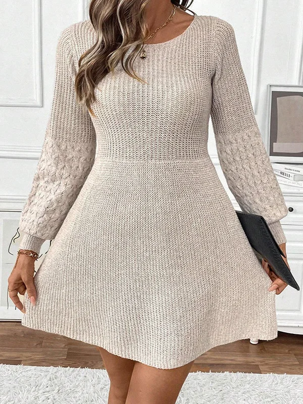 Athvotar Athvotar Autumn And Winter Knitted Women's Clothing Loose High-Waisted A-Dress Round Collar Collar Sweater Dress