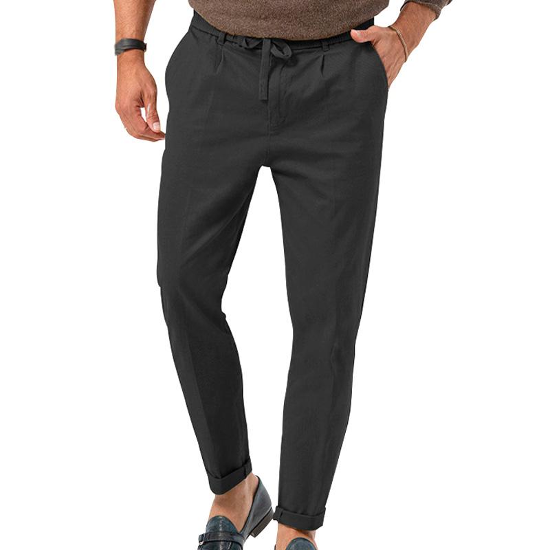 Men Stretch Drawstring Pants Solid Color Sports Elastic Waist Suit Pant Business Trousers Casual