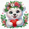Flowers and White Bear - Crystal Rhinestone Diamond Painting