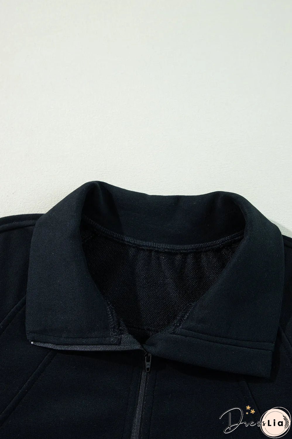 Black Quarter Zip Stand Neck Kangaroo Pocket Sweatshirt