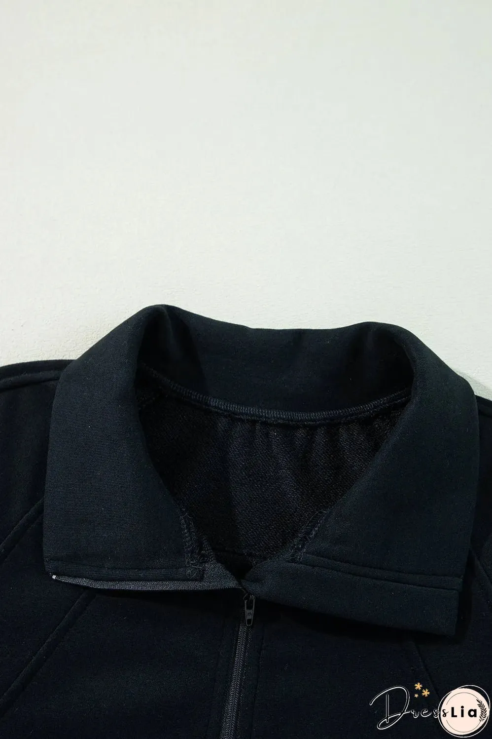 Black Quarter Zip Stand Neck Kangaroo Pocket Sweatshirt