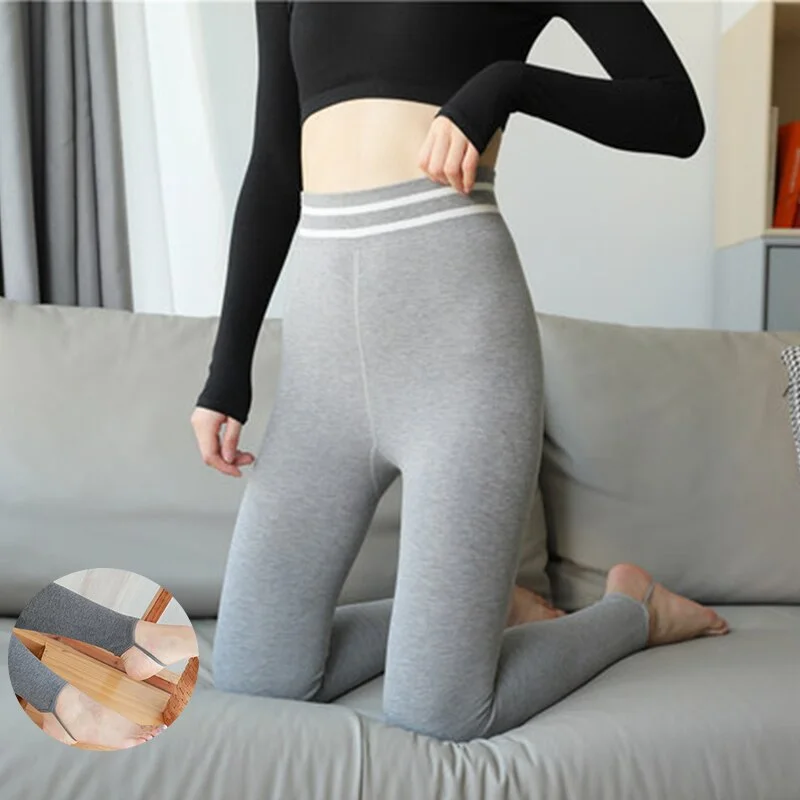 FINETOO Winter Velvet Leggings Body Slimming Cold-resistant Woman Striped Waist Legging Stretchy Comfortable Warm Fleece Pants