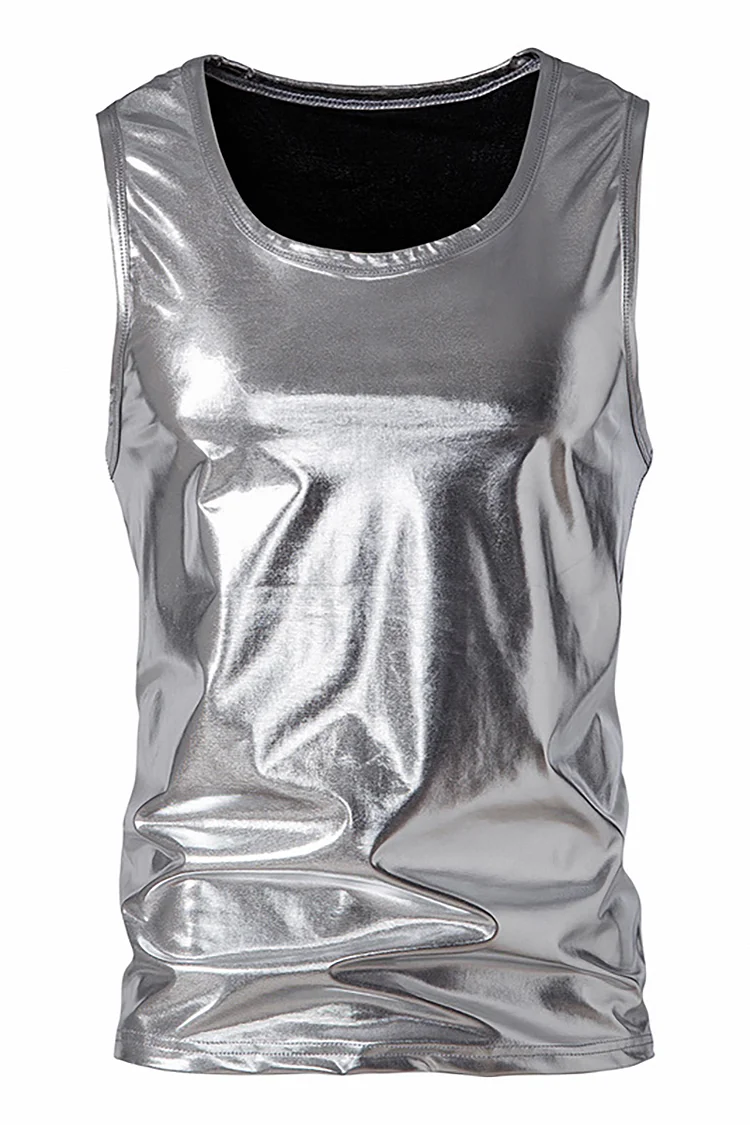 Metallic U-Neck Solid Color Slim Festival Tank Top