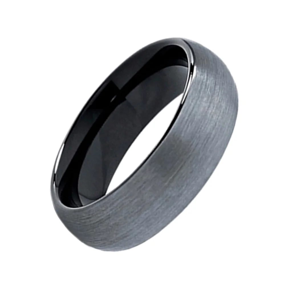 5MM 6MM 8MM Matte Brushed Black Domed Tungsten Carbide Rings Polished Finished For Men
