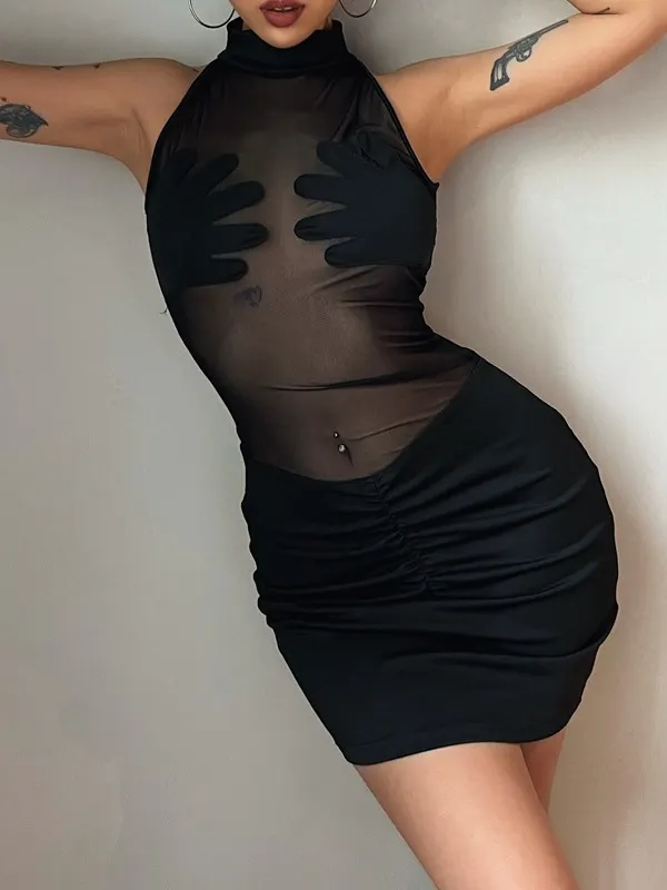 Uveng INS 2024 Summer New Women's Fashion Round-Neck Sleeveless Sexy Perspective Fit-Up Kite