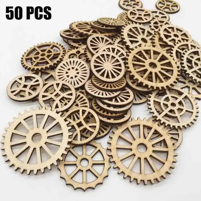 Oocharger Pcs Unfinished Gear Wooden Mixed Shaped for DIY Living Room Bedroom Table Wall Decor Bar Shop Hanging Decoration