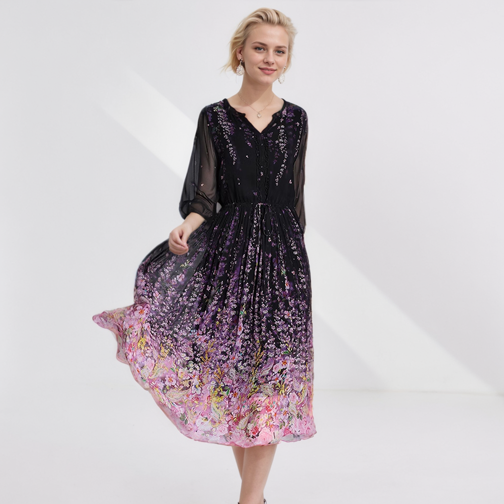 100 Silk Chiffon Dresses Floral For Beach REAL SILK LIFE