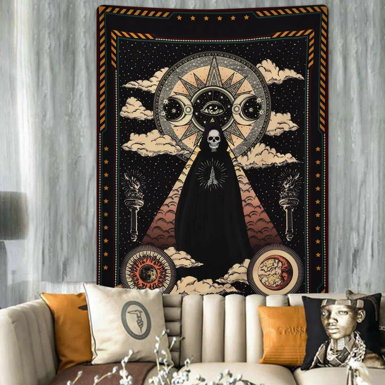 Olivenorma Sun Moon Wizard Witch Skull Tapestry