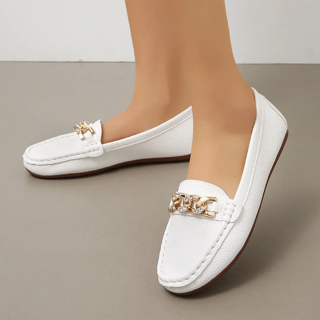 Breakj Breakj And Autumn New Bean Shoes Women's Version Of The Round Head Low Metal Chain Casual Mother Singles Women For A Long Time