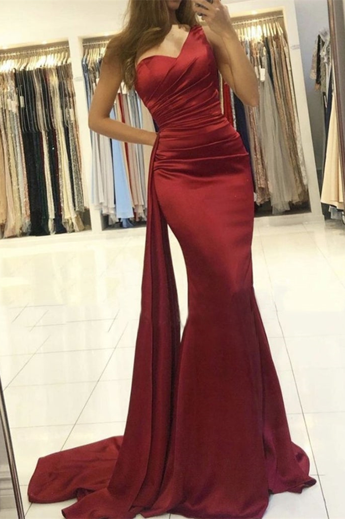 Bellasprom Burgundy Mermaid Evening Dress With Ruffle One Shoulder Bellasprom