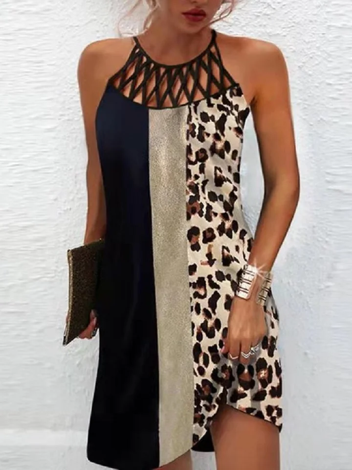 National Printed Mesh Sleeveless Casual Dress