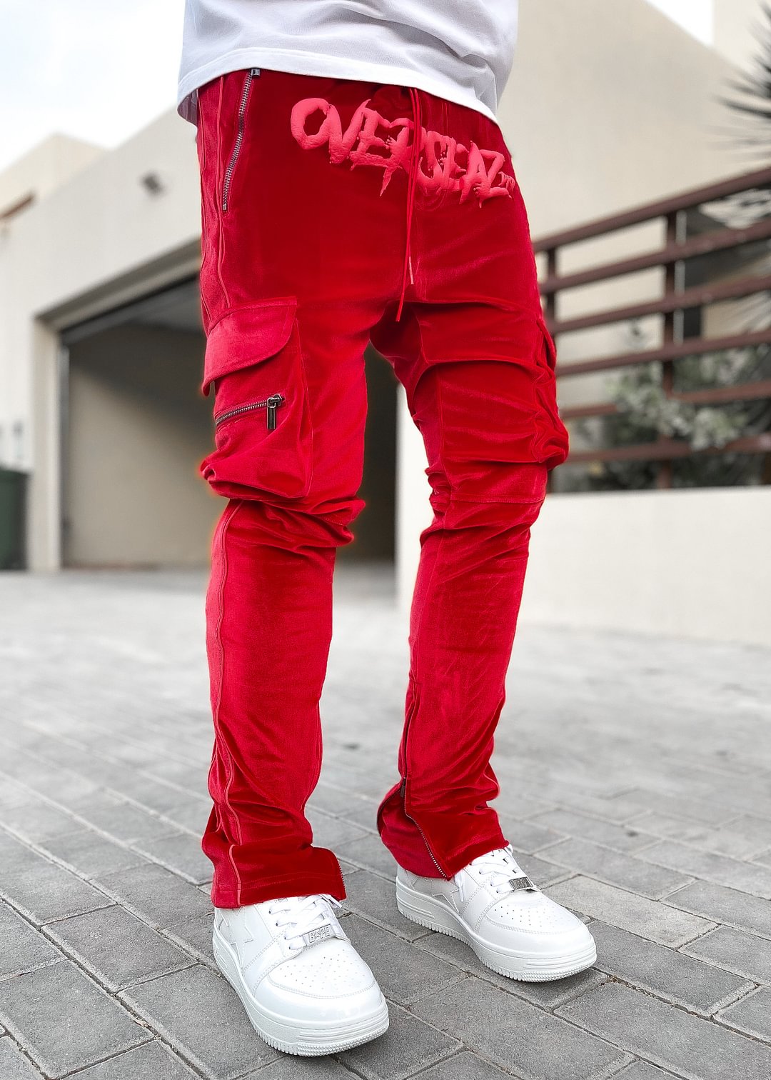 Blood Red Overseaz Velour Track Pants