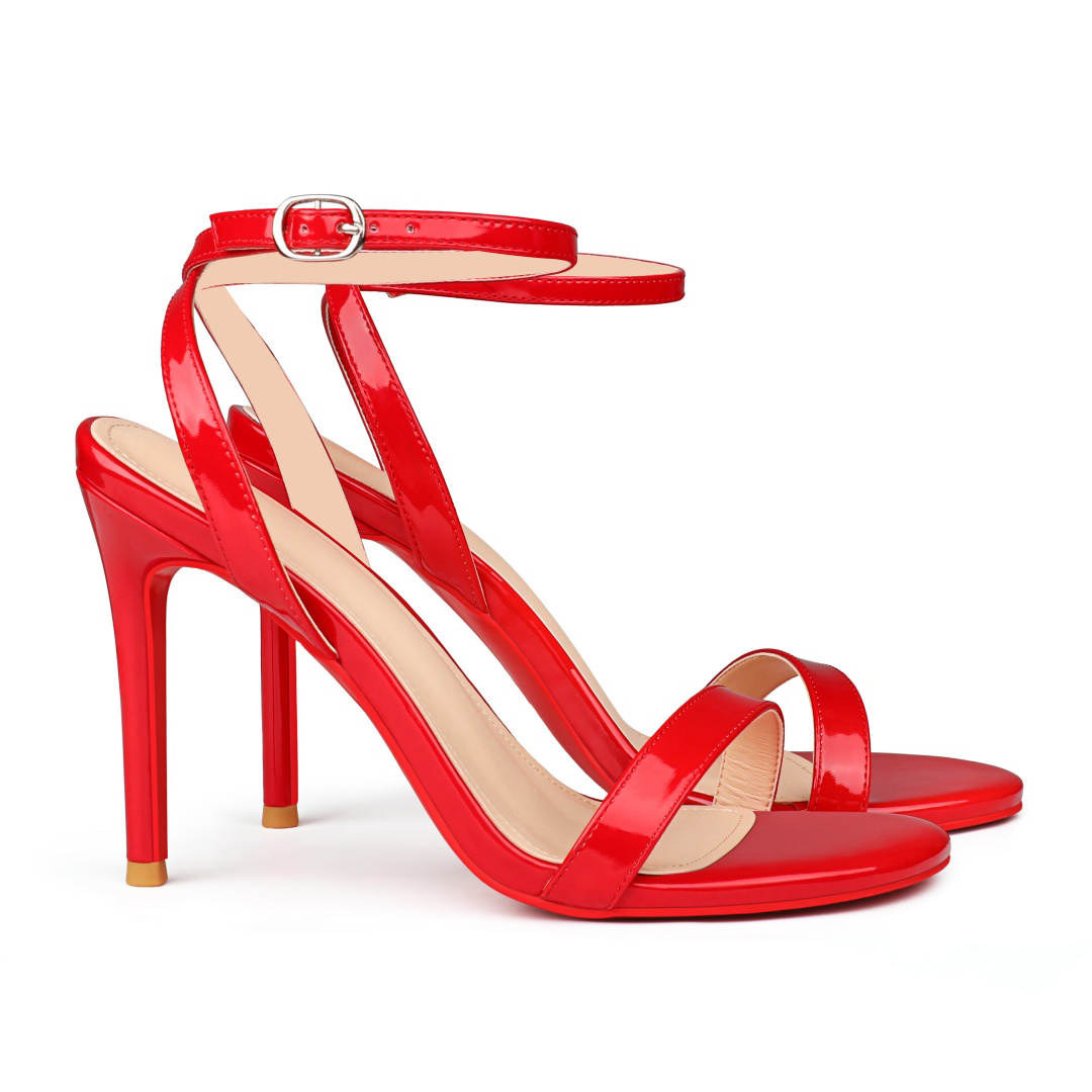 100mm Women's Sandals Round Open Toe Red Bottom Ankle Straps Pumps-MERUMOTE