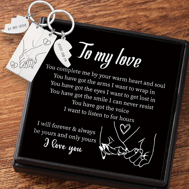 Hand in Hand Couple Keychain Set Personalized Date Initial Heart Matching Keyrings Couple Gifts