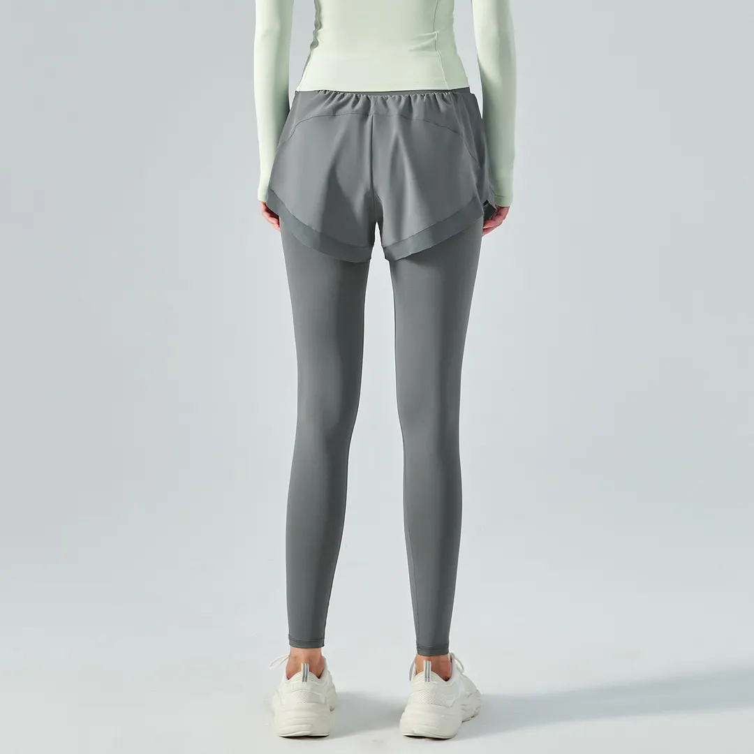 Buy Fog Gray widened waist tummy control buttery soft sweat wicking running gym leggings shorts with pockets of high quality on Hergymclothing
