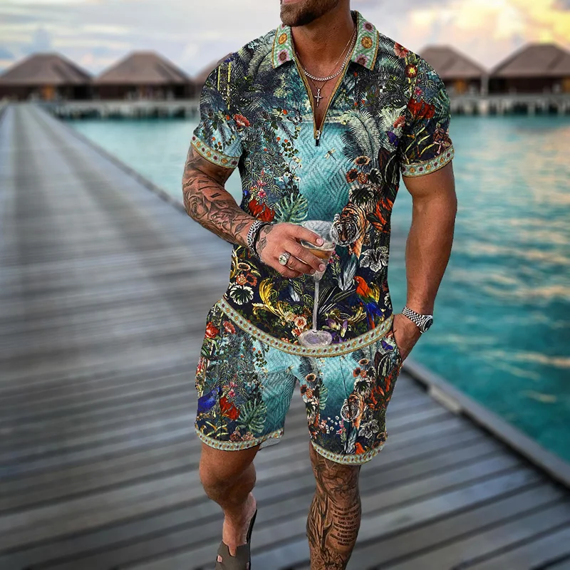 Fashion Baroque Polo Shirt And Shorts Two-Piece Set